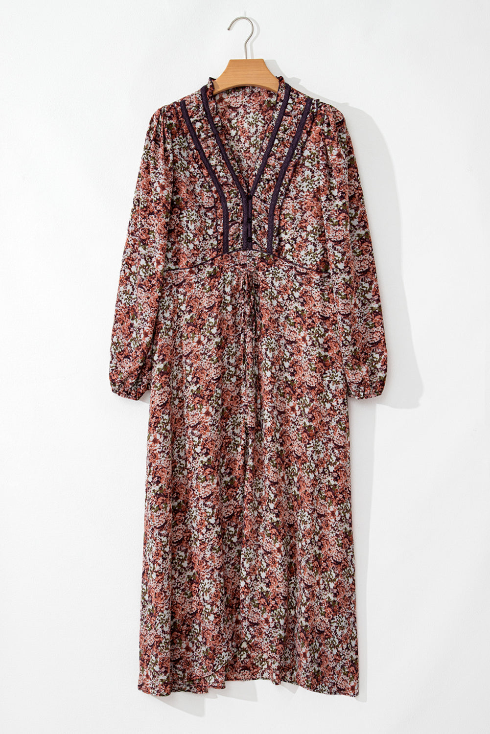 Women's Floral Split Front Tiered Frill Midi Dress