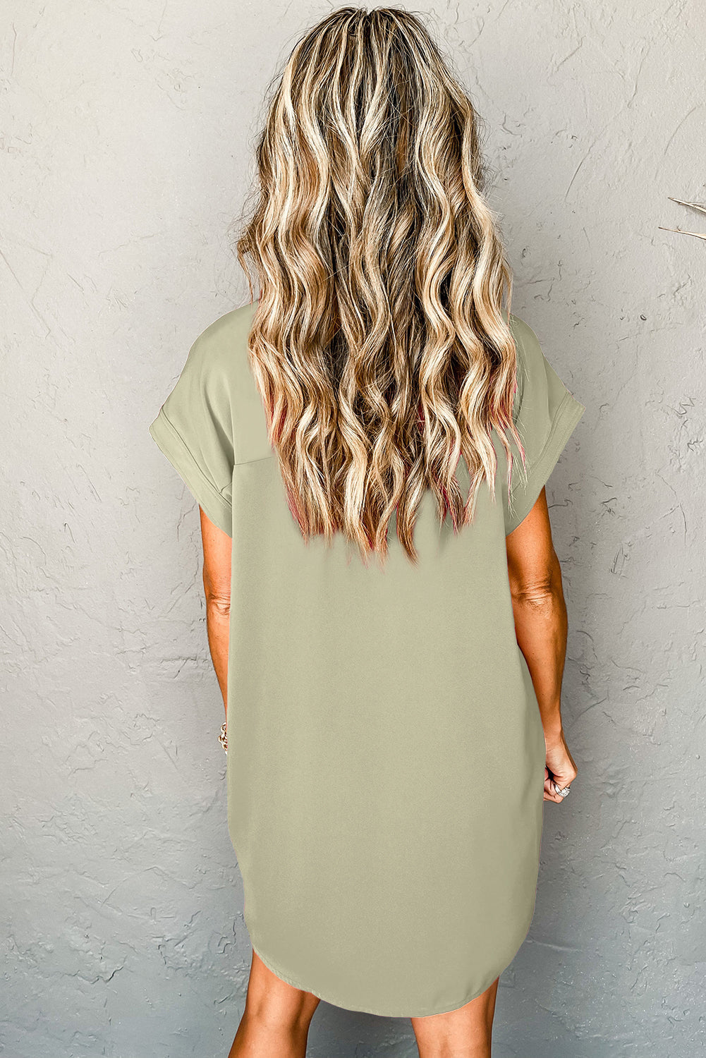 Laurel Green Buttoned Collar Shift Mini Dress