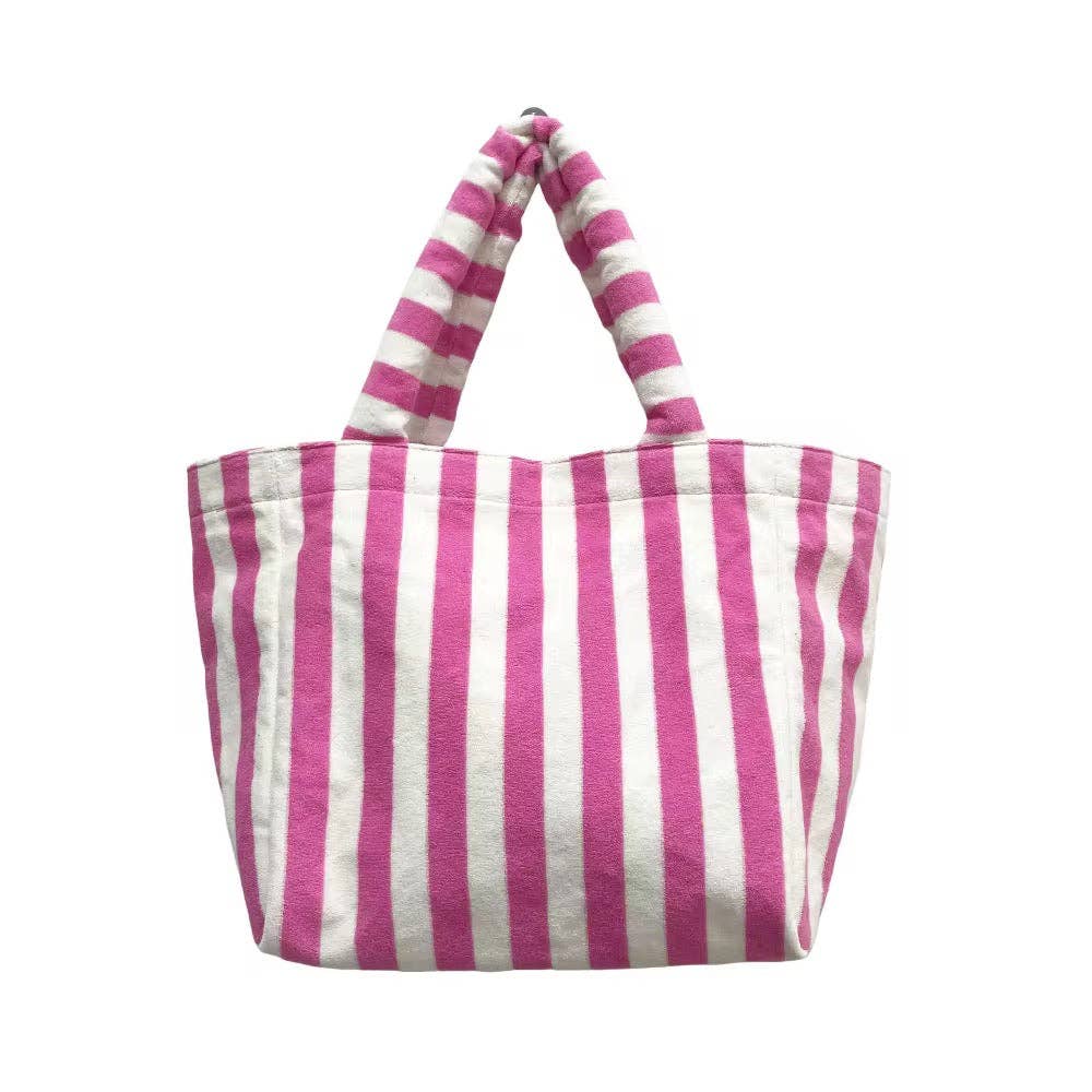 Terry Striped Tote- Poppy Pink
