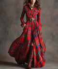 Women's Plaid Print Long Sleeve Button-Front Maxi Shirt Dress - Image 3
