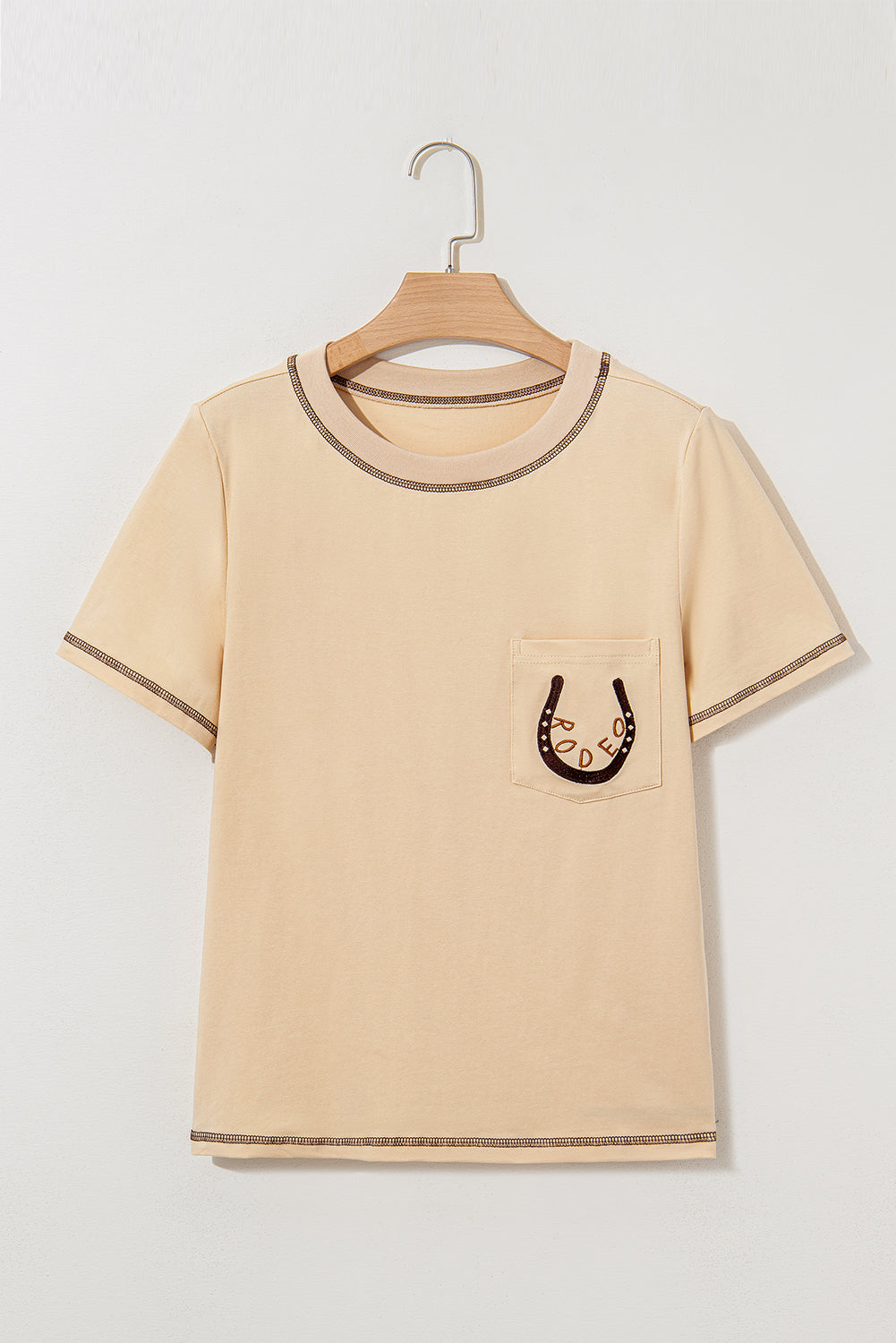 White Rodeo Horseshoe Embroidered Patch Pocket T-Shirt - Image 9