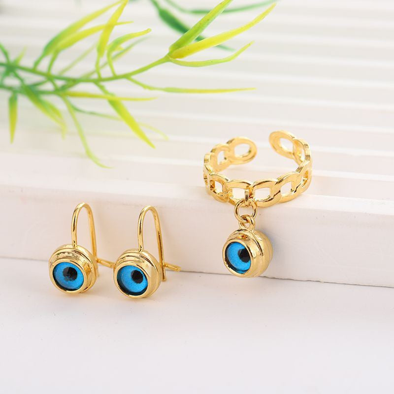 Gold-Tone Blue Evil Eye 5-Piece Necklace Bracelet Earring Set