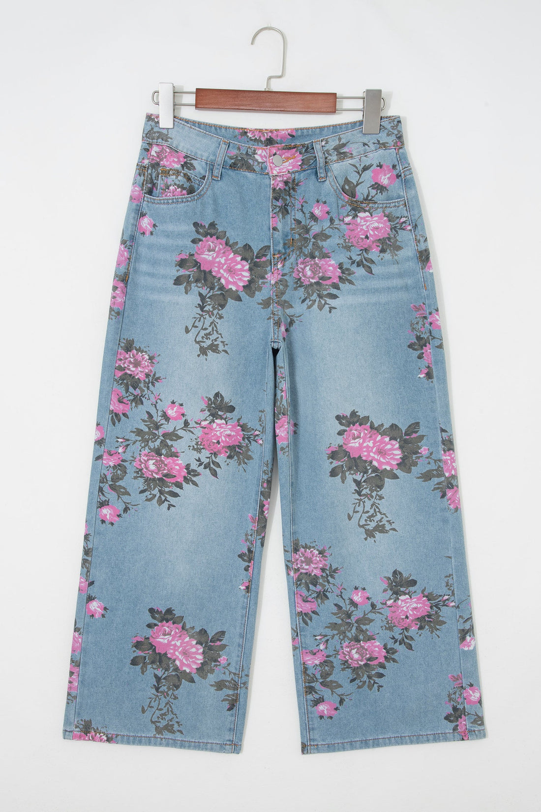 Esme Floral Print Bootcut Jeans in Light Blue & Pink