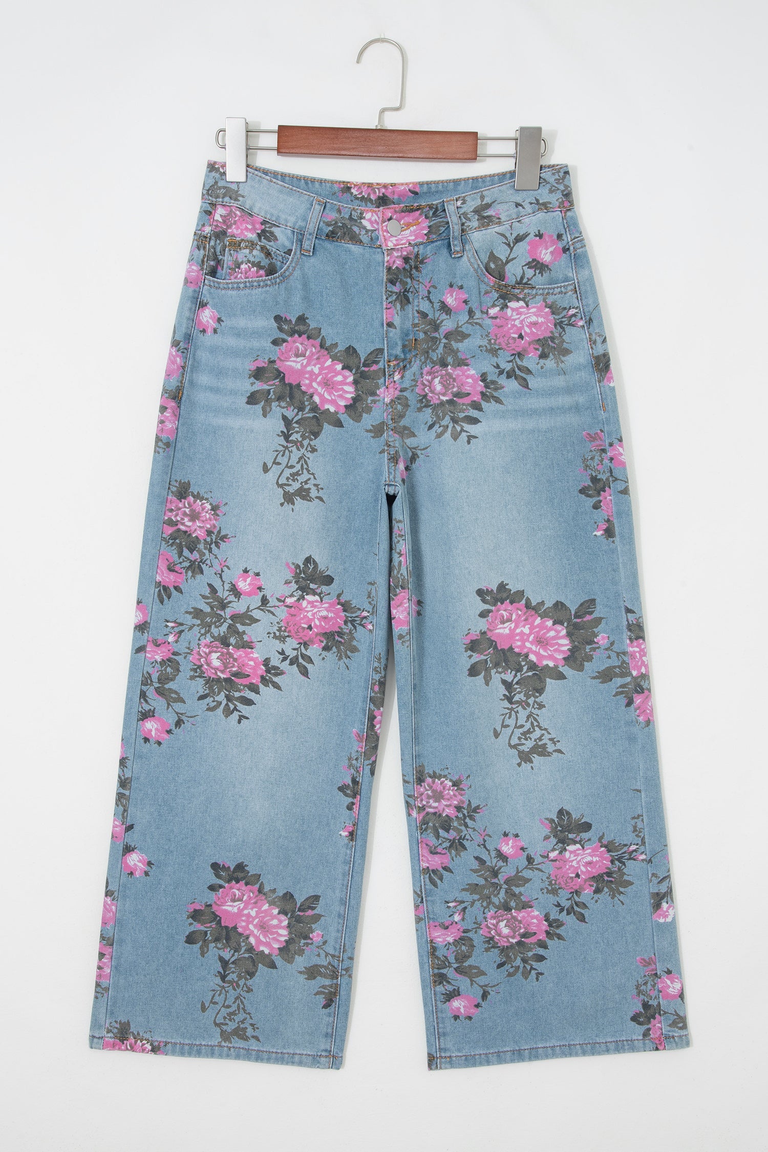Esme Floral Print Bootcut Jeans in Light Blue & Pink