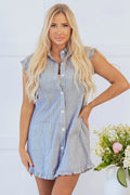 Remy Stripe Frilled Sleeveless Collar Button Up Mini Dress