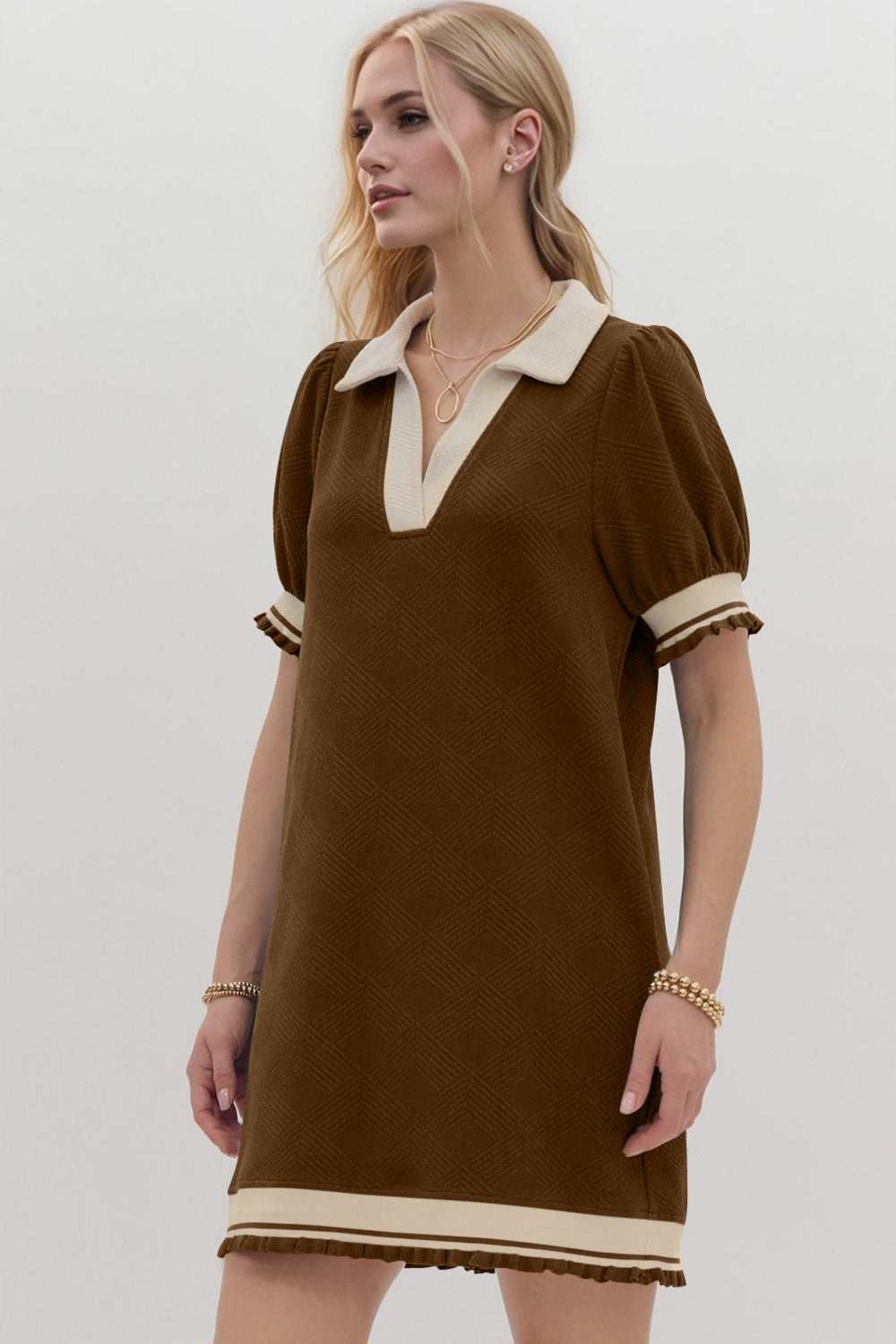 Contrast Short Sleeve Mini Dress for Women