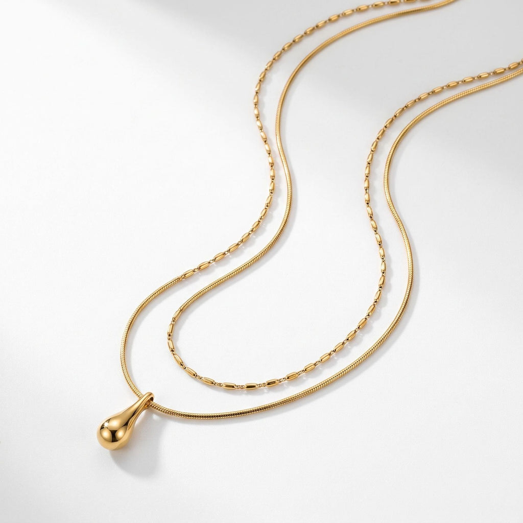 Fashion Double Layer Teardrop Necklace For Women, Niche Designed Ins Cool Vibe Minimalist Elegant Stackable Collarbone Chain