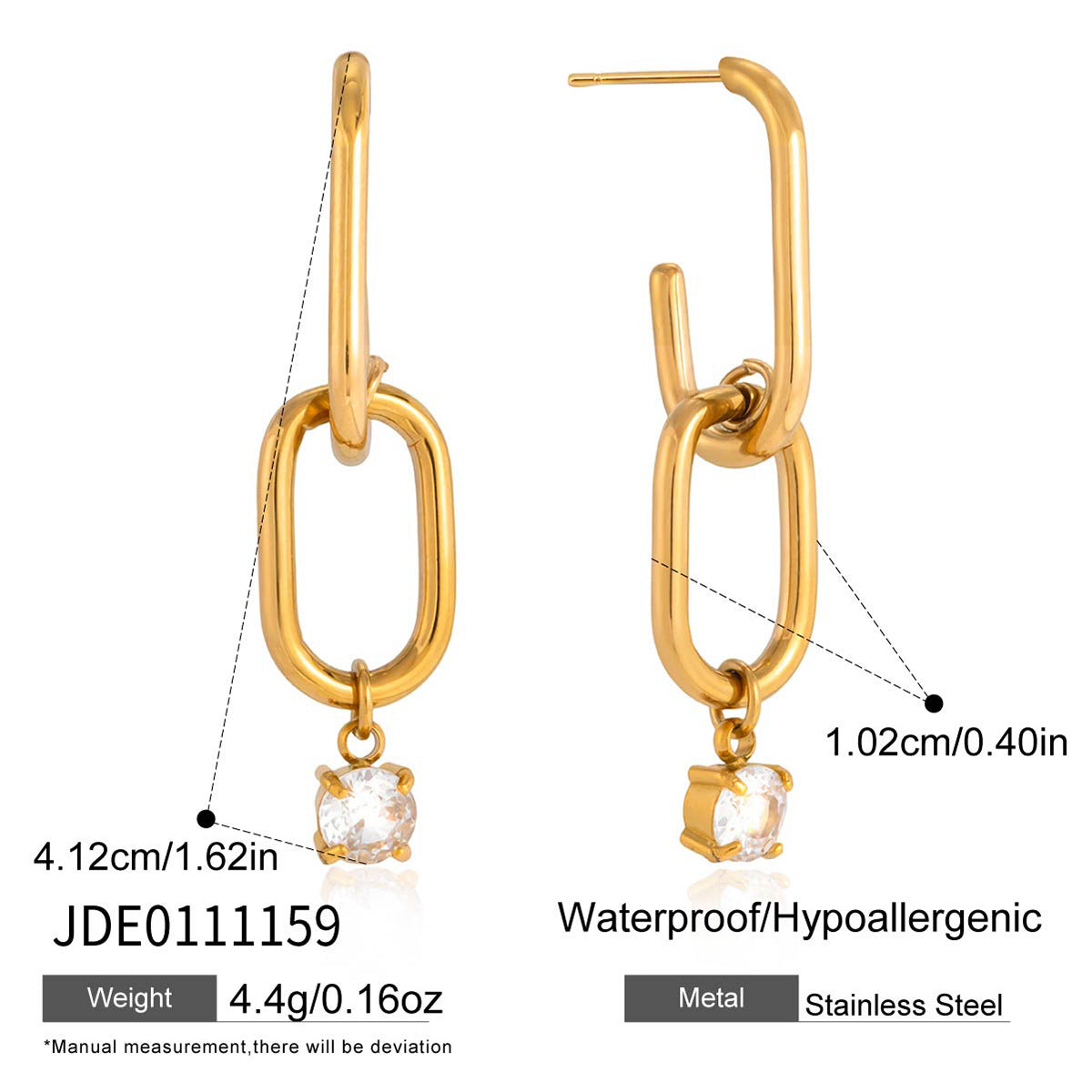 Minimalist Stainless Steel Zircon Drop Hoop Earrings