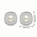 925 Sterling Silver Radiant Pearl and Tapered Baguette CZ Cushion Halo Stud Earrings