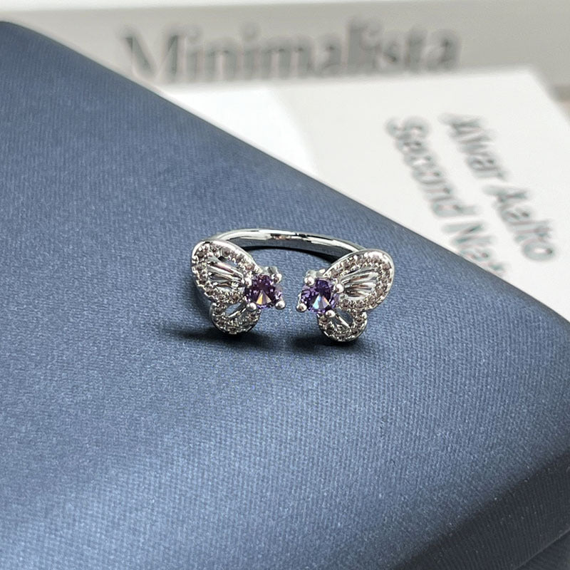 Purple Crystal Open Adjustable Ring Light Luxury Statement Piece