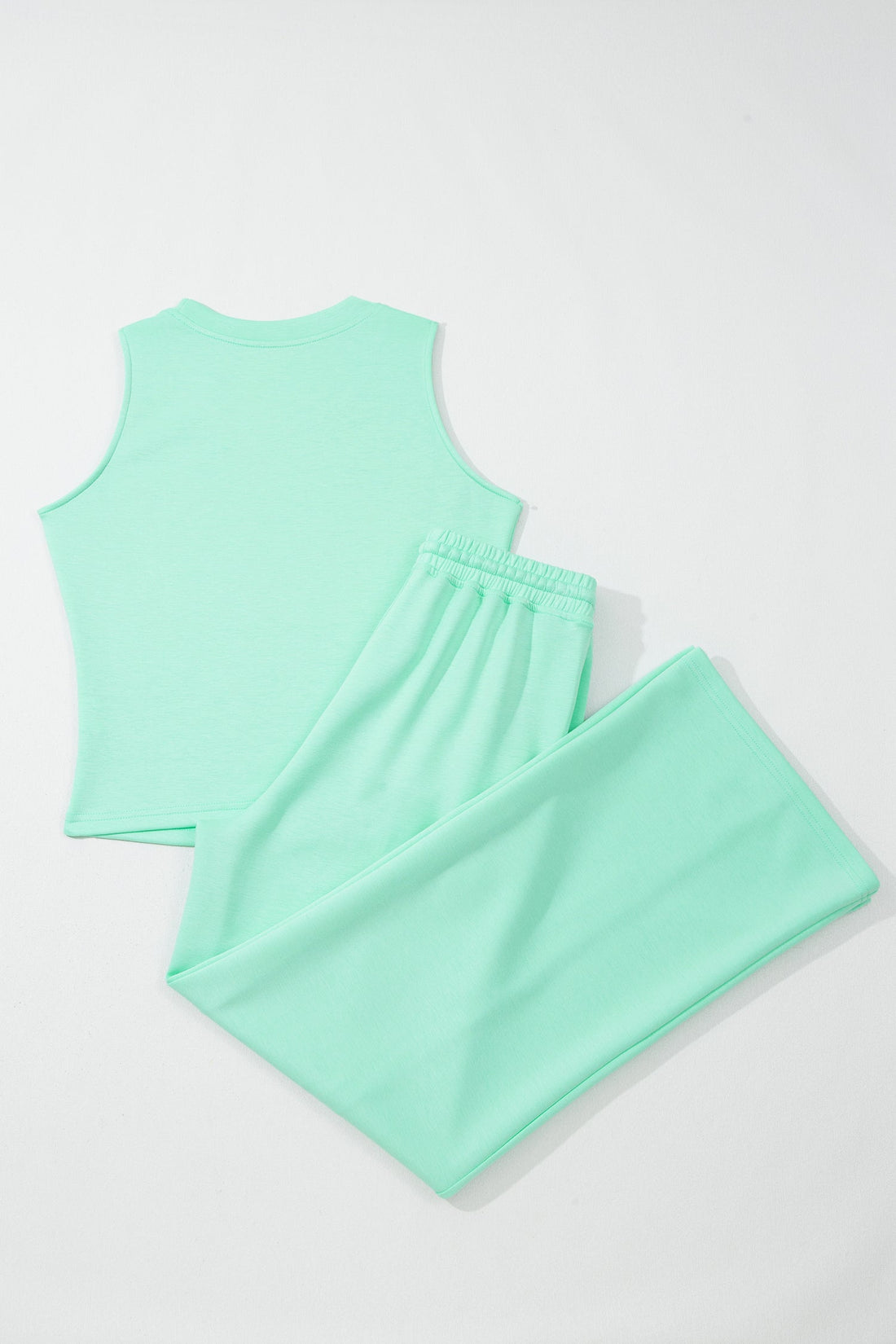 Mint Green Knit Tank Top & Wide-Leg Drawstring Pant Lounge Set