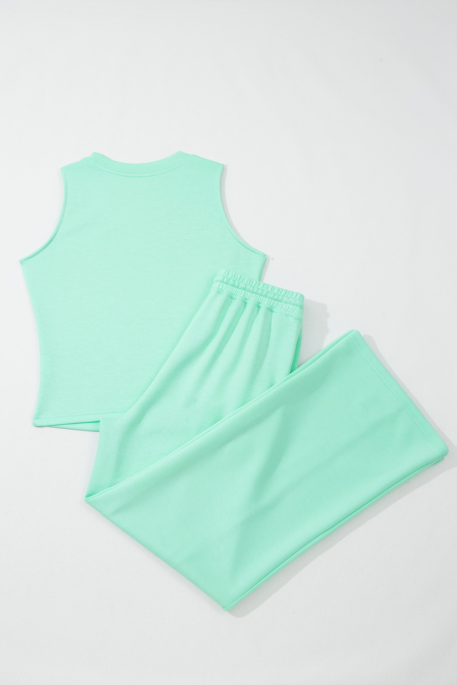 Moonlight Jade Drawstring Elastic Waistband Solid Color Two Piece Casual Set