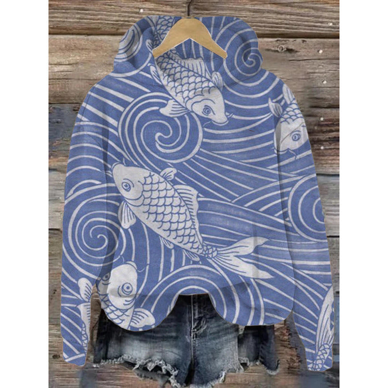 Women Printed Hooded Long Sleeve Graphic Pullover Sweatshirt - Image 7