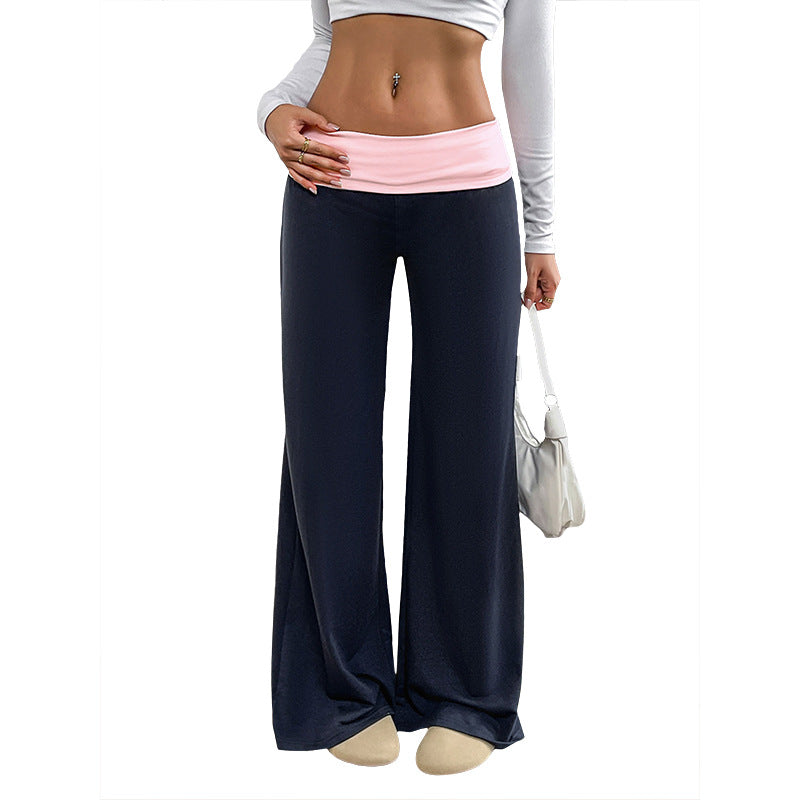 Women’s Low Rise Wide Leg Pants in Navy and Soft Pink - Image 4