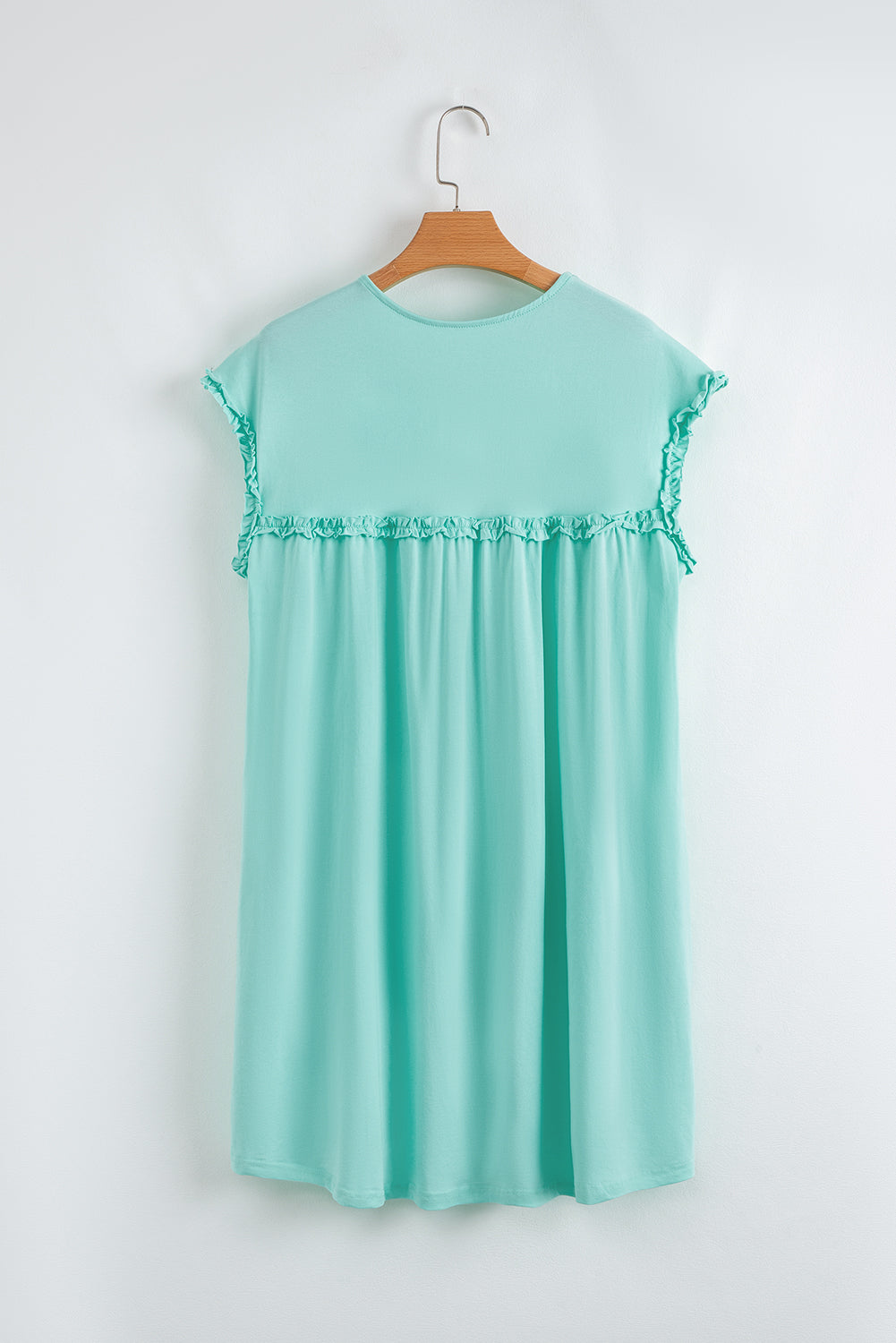 Mint Green Frilled Trim Crewneck Mini Dress | Relaxed Fit