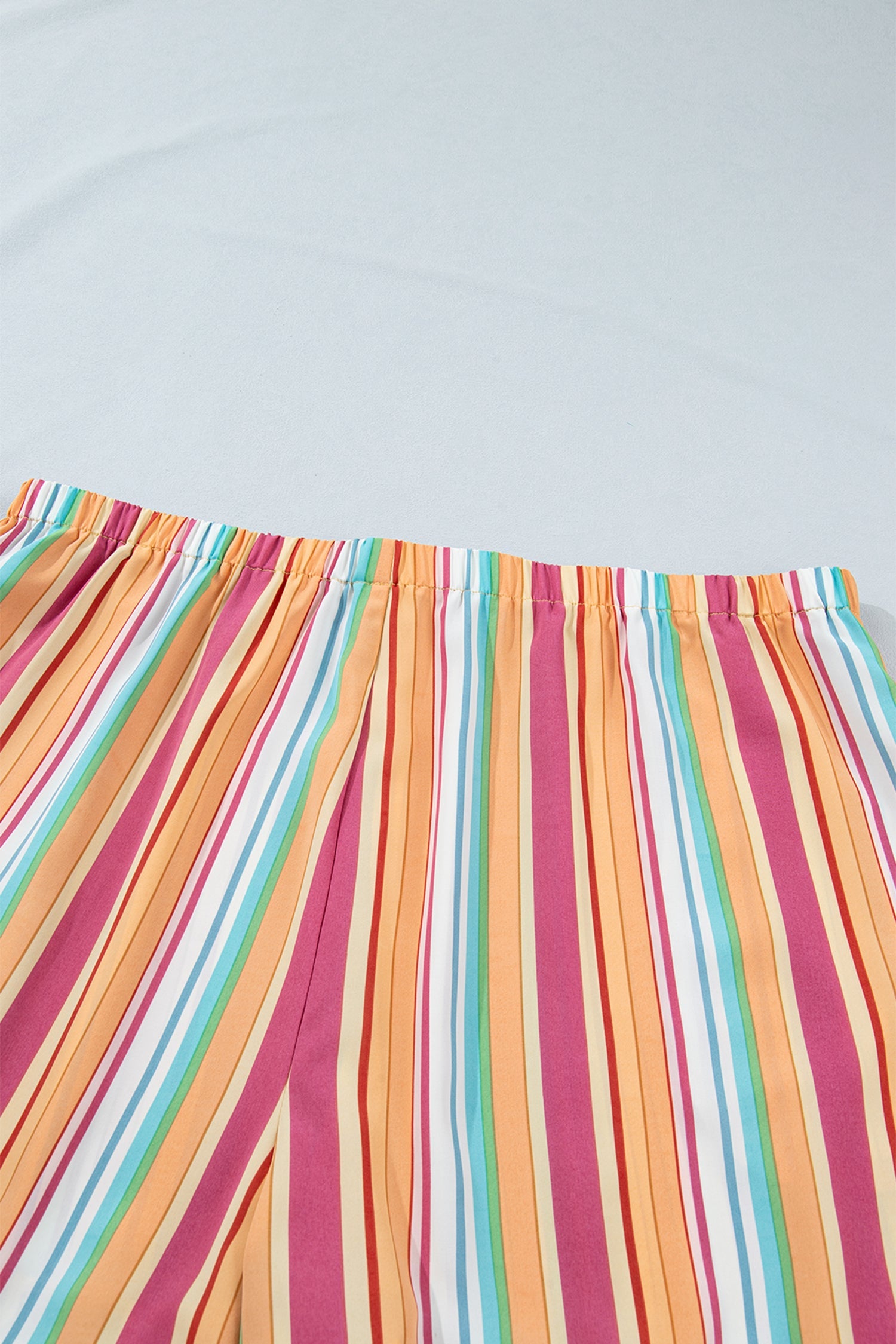 Stripe Elastic Waist Ruffle Hem Shorts in Pink Orange Yellow