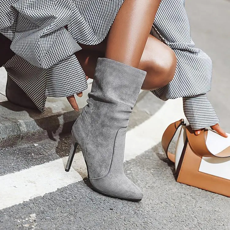 Pointed Toe Elastic Ankle Booties with Heel