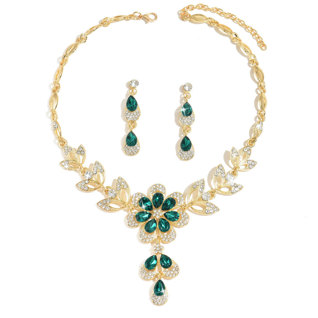2026 Hot Sale Diamond Water Drop Flower Tassel Necklace Earrings Elegant Refined Clavicle Chain Light Luxury High-grade Suit