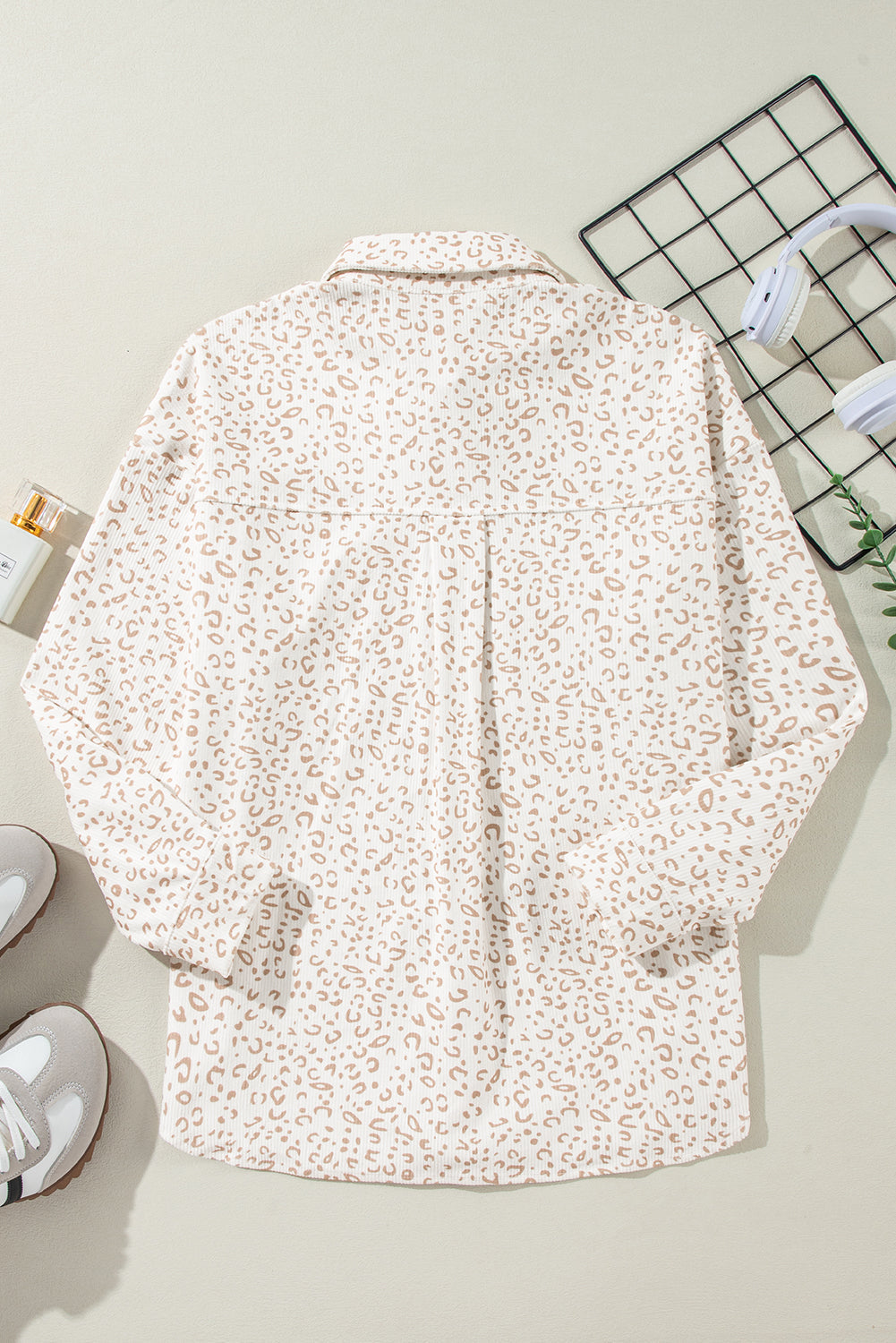 Leopard Corduroy Flap Pockets Button-Up Shacket
