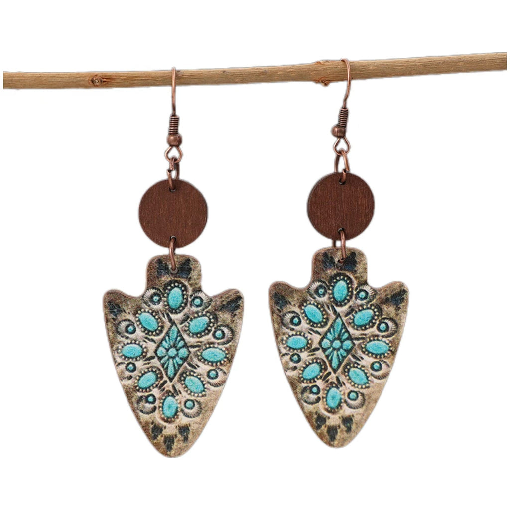 Vintage Leather Arrow Earrings Turquoise-inlaid Ear Ornaments