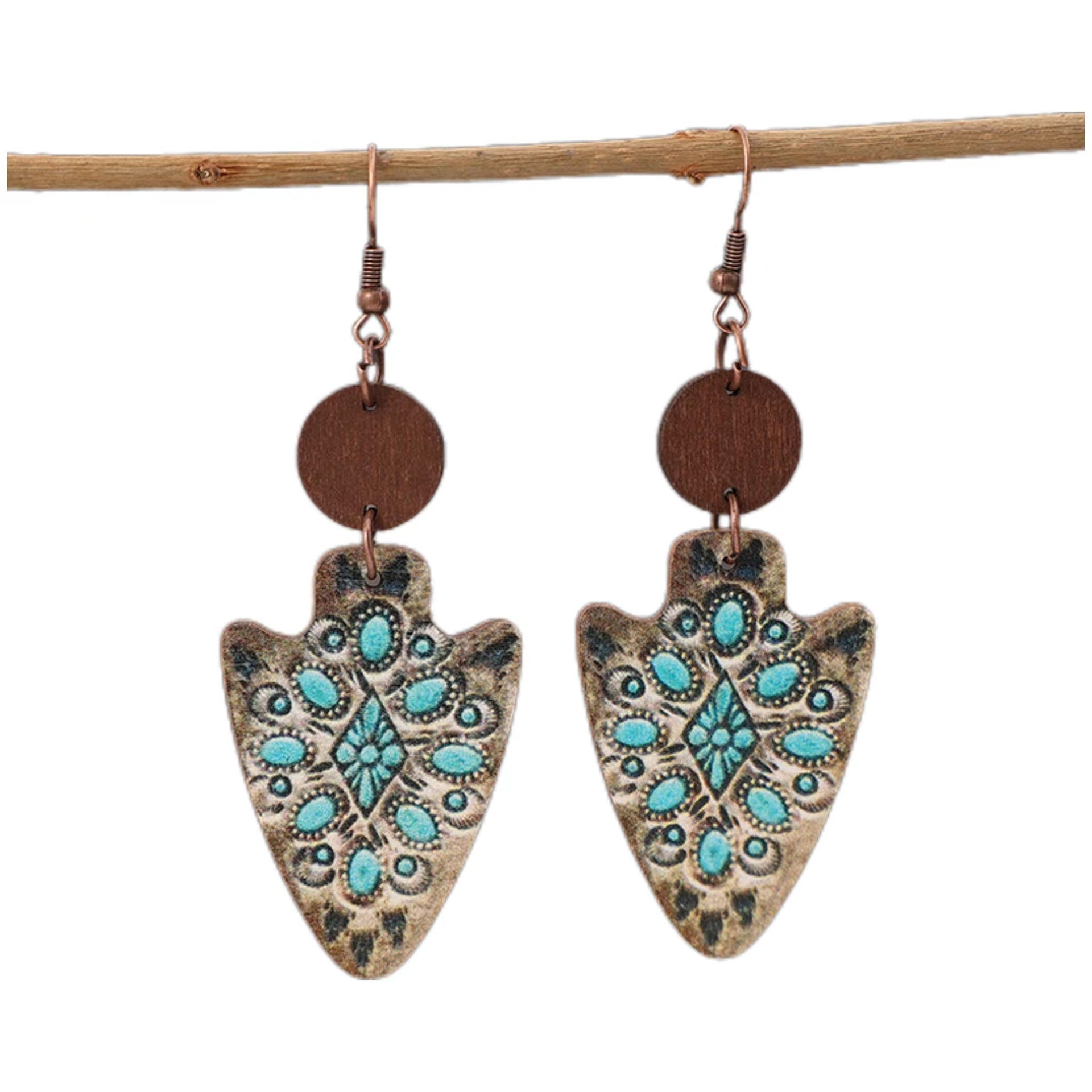 Vintage Leather Arrow Earrings Turquoise-inlaid Ear Ornaments