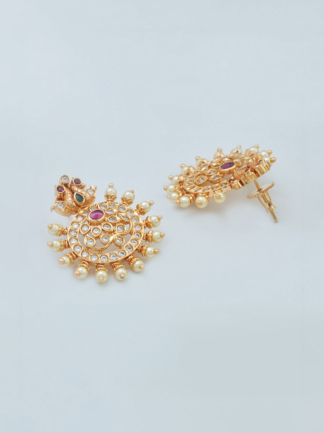 Gold-Plated Multicoloured AD-Stone Jewellery Set with Earrings