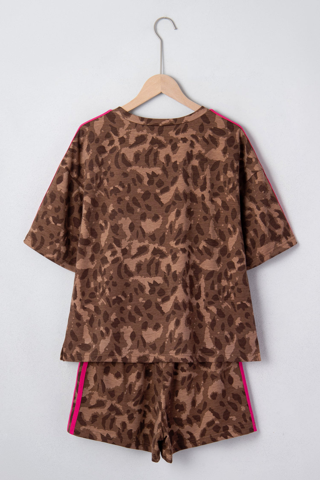 Leopard Contrast Stripe Tee & Shorts Set