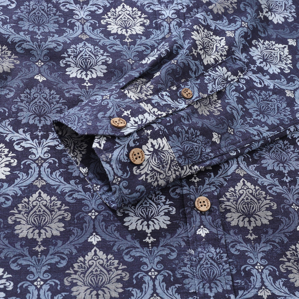Blue Abstract Gradient Cotton Long Sleeve Aloha Shirt
