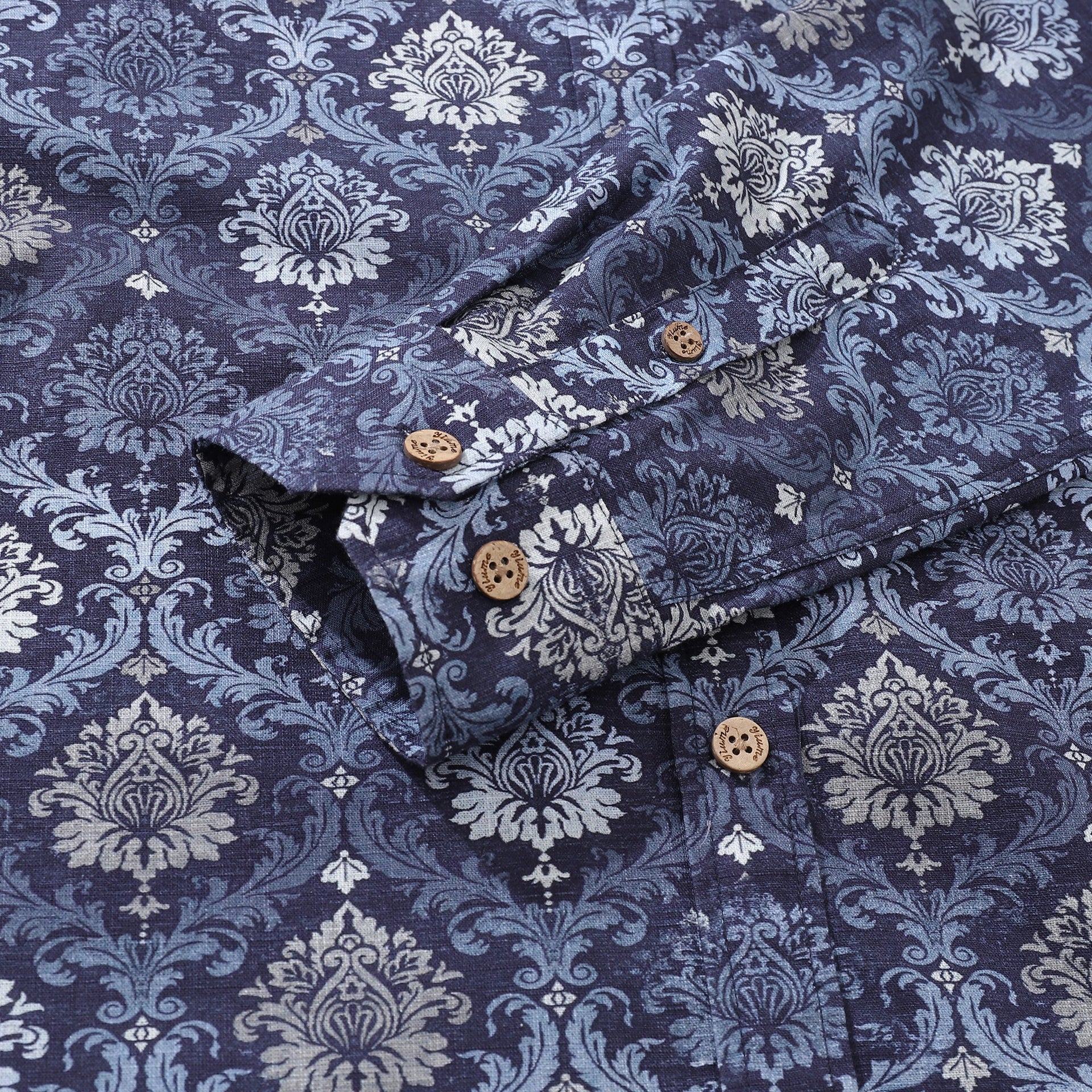 Blue Abstract Gradient Cotton Long Sleeve Aloha Shirt