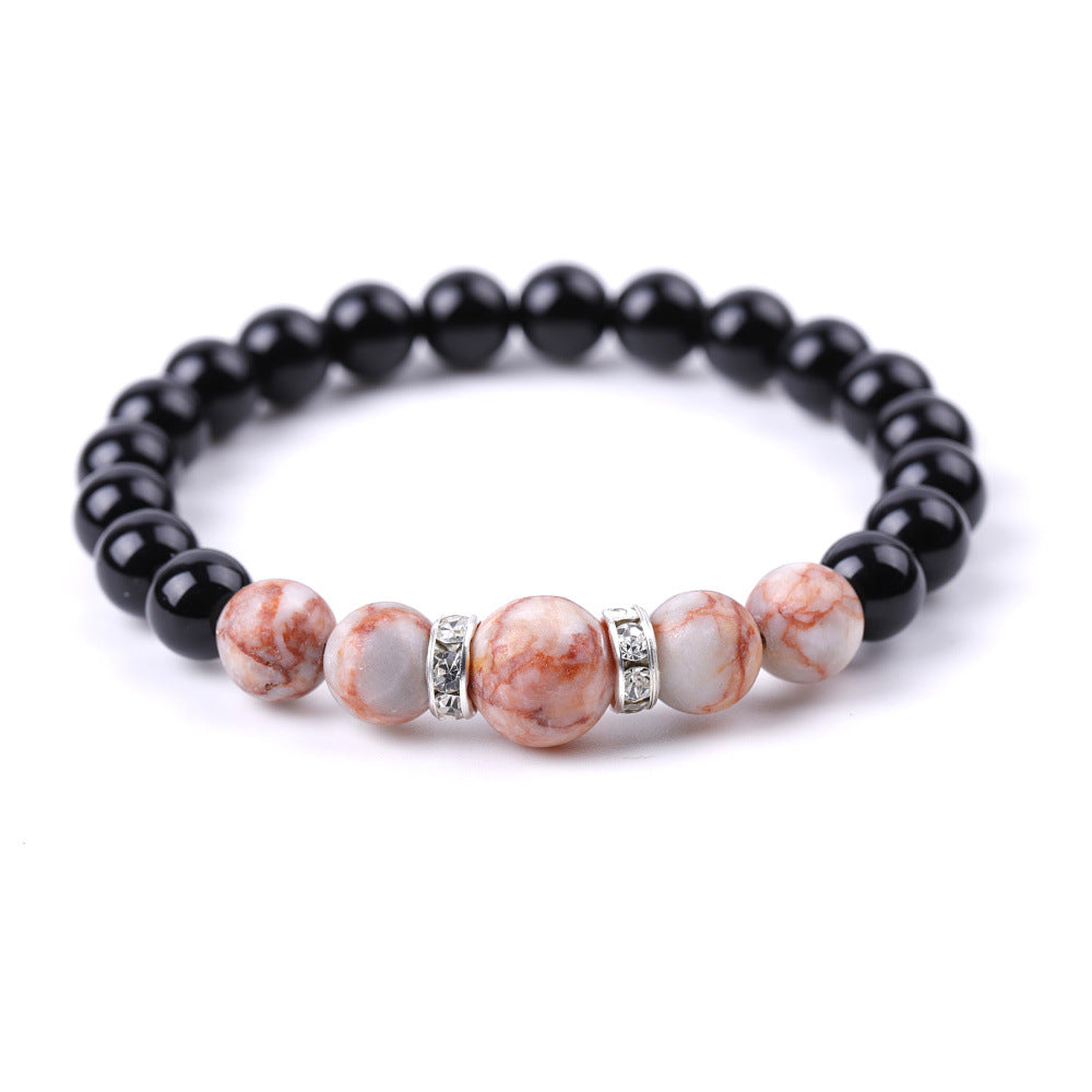 Tiger's Eye and Black Stone Micro-Inlaid Diamond Bead Bracelet