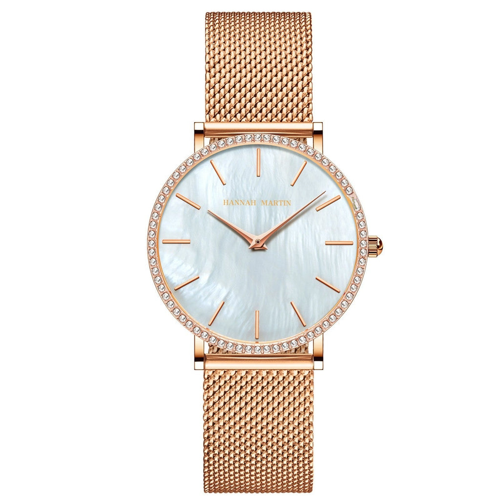 Full Stainless Steel Shell Chain Women's Diamond Shell Surface Quartz Watch
