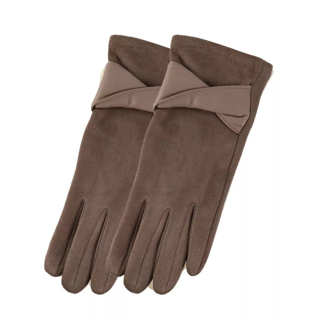 Warm Leather Trimmed Suede Gloves