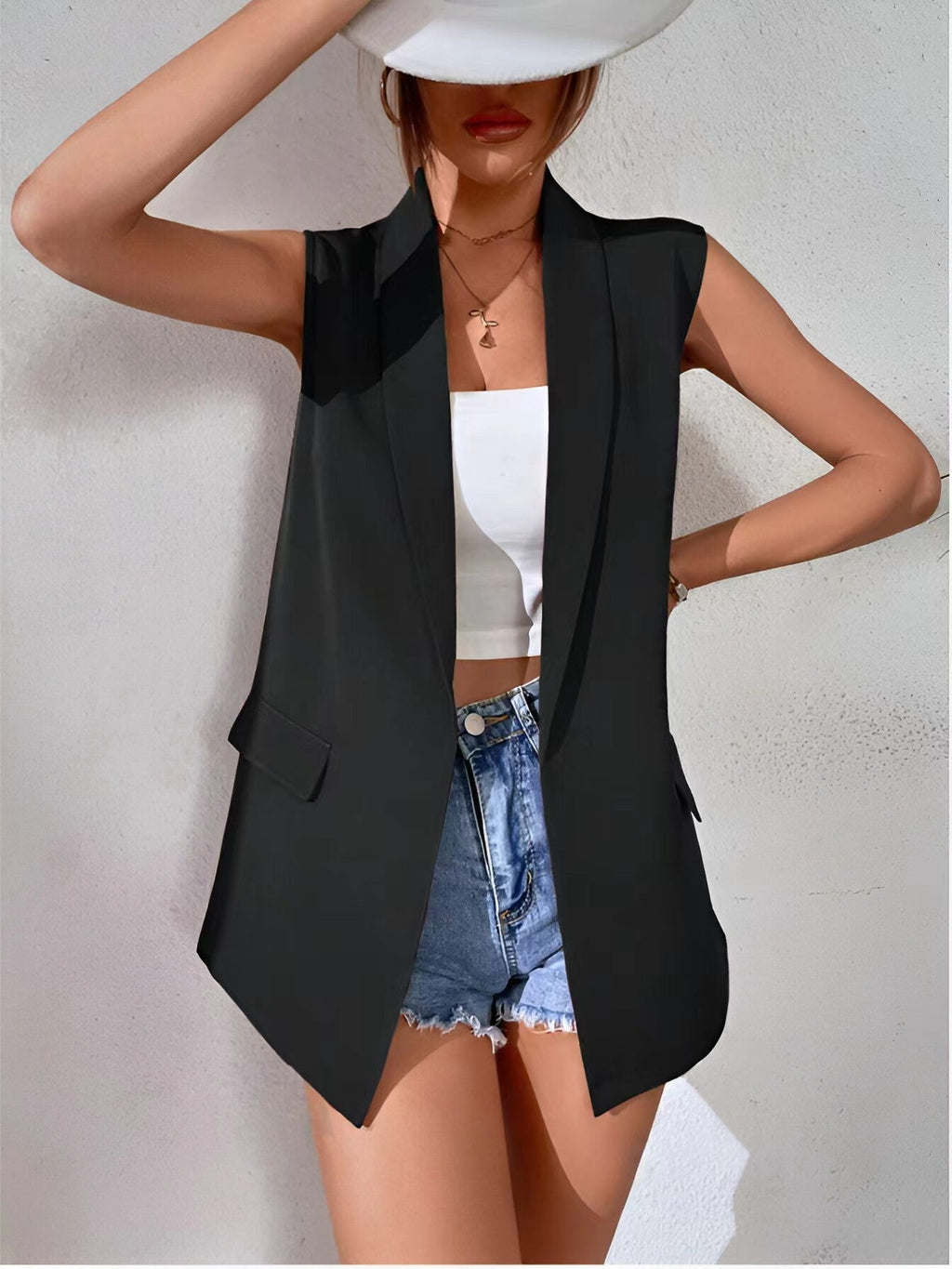 Women's Mid-Length Suit Vest Sleeveless Tailored Office Blazer - Image 4