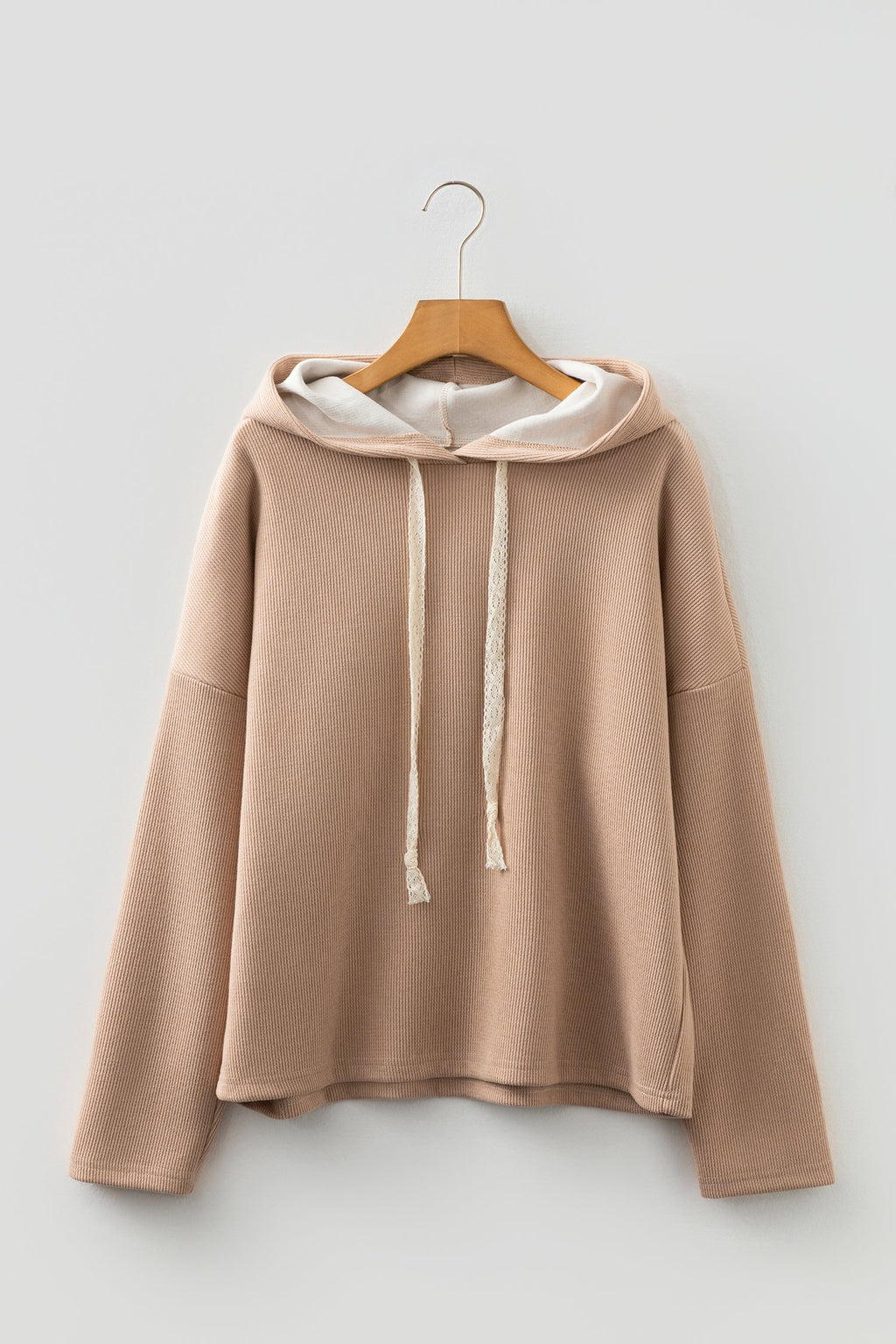 Dark Khaki Thermal Textured Leopard Drawstring Baggy Hoodie