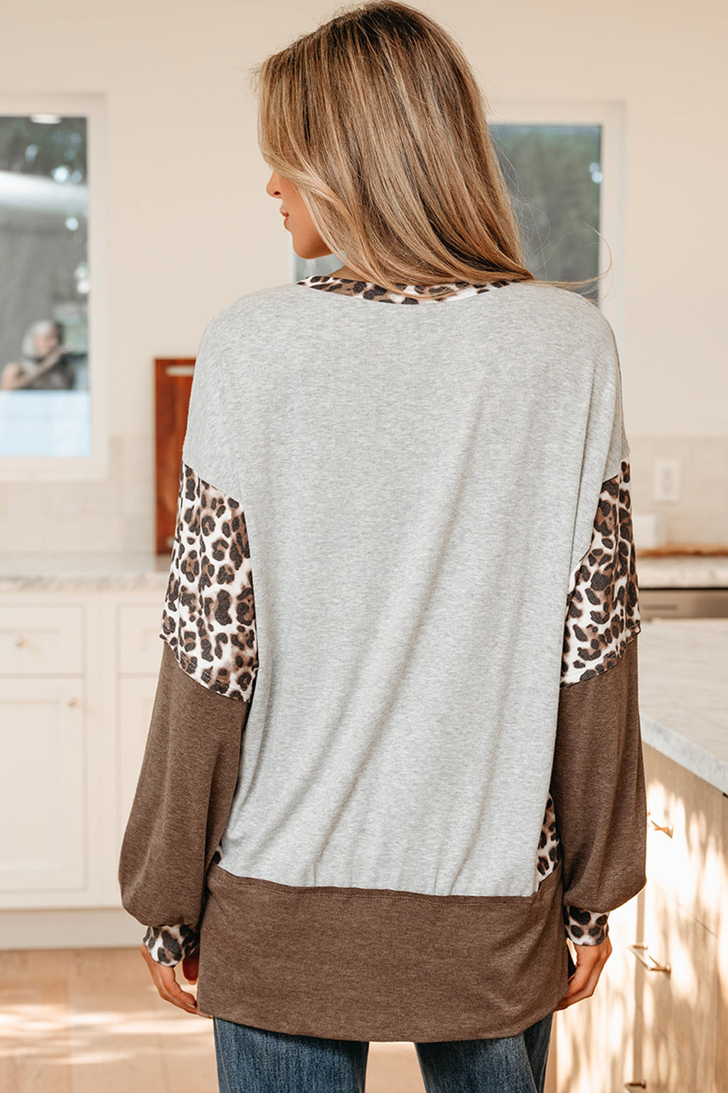 Colorblock Leopard Patchwork Dolman Sleeve Sweatshirt