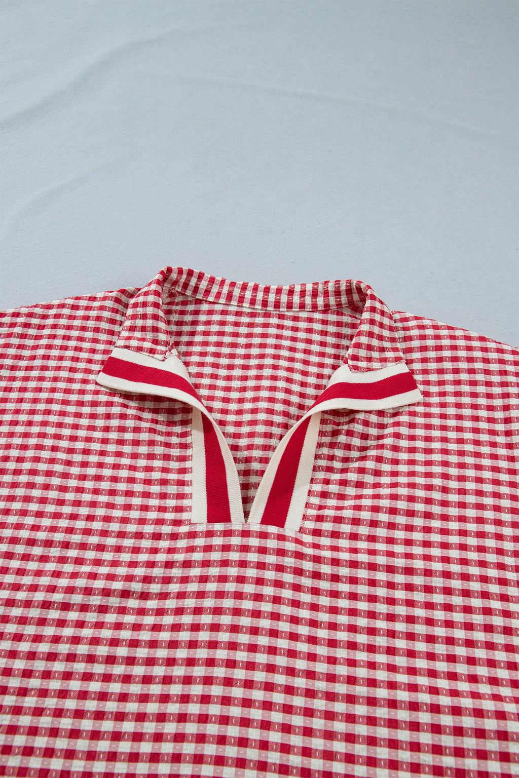 Wynter Sleeve Colorblock Trim Blouse in Red and White Plaid