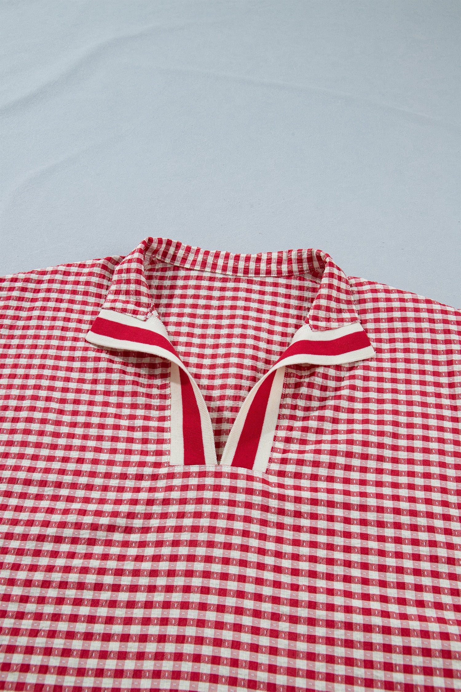 Wynter Sleeve Colorblock Trim Blouse in Red and White Plaid