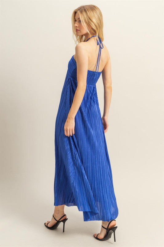 Royal Blue Halter Neck Maxi Dress with Knotted Detail