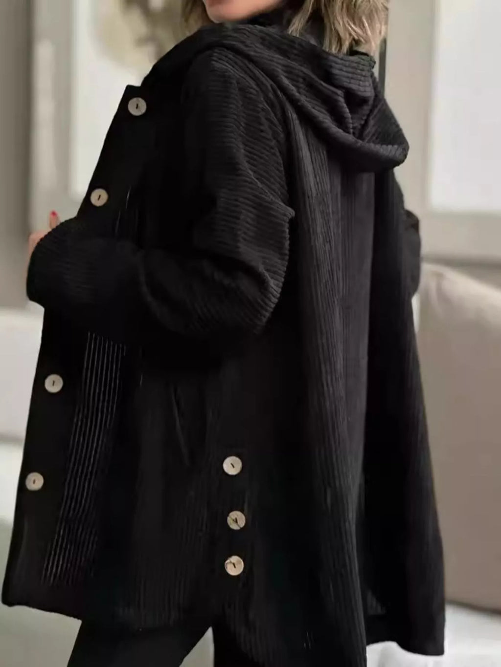 Full Size Corduroy Hooded Button-Up Jacket Plus Size