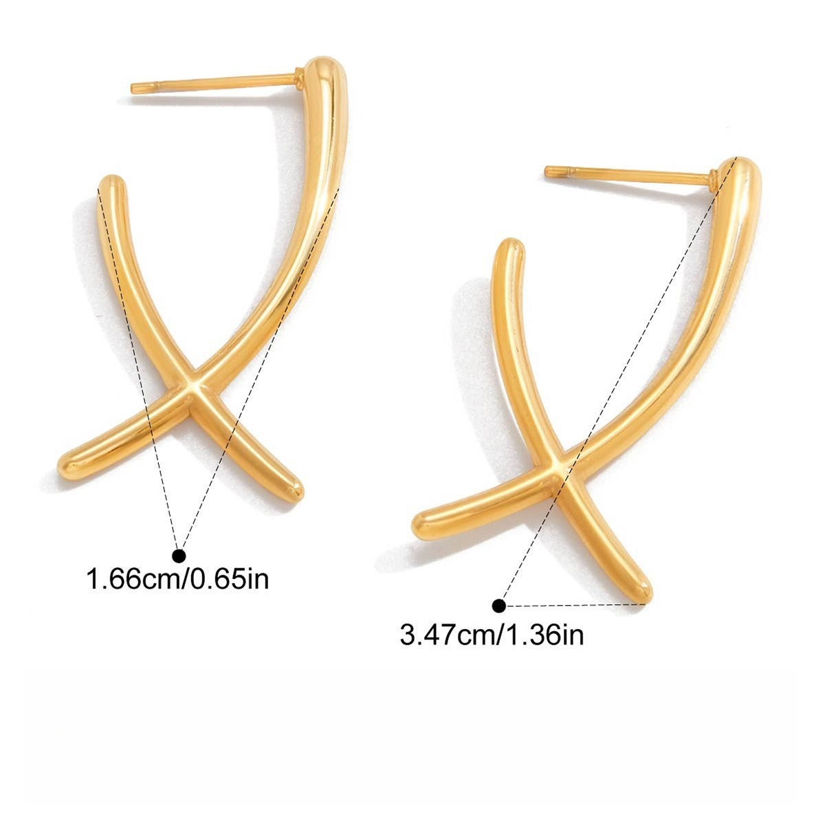 Minimalist 18K Gold Plated Cross Stud Earrings in Titanium Steel