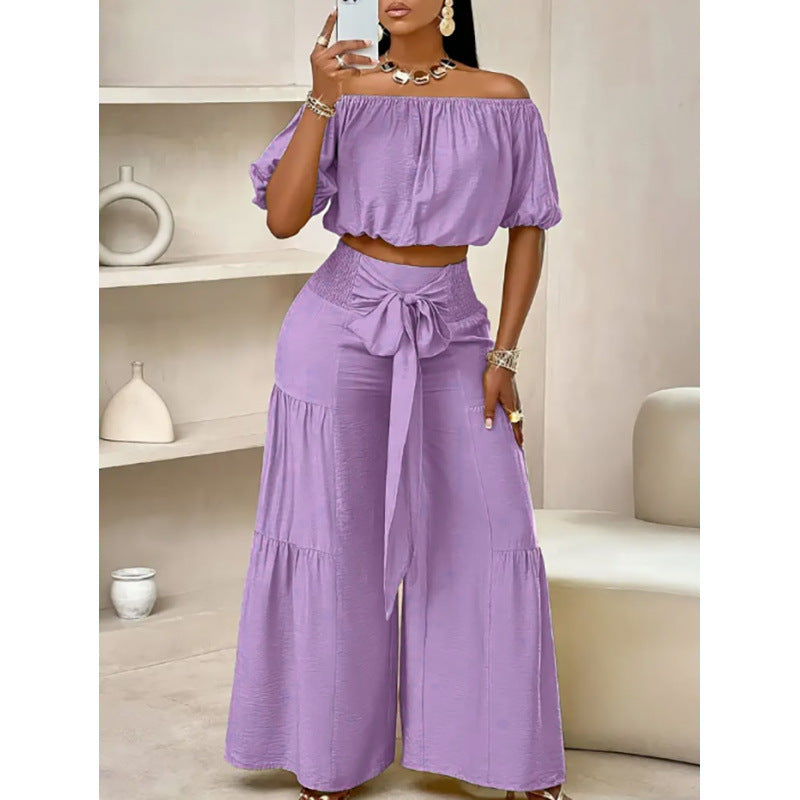 Two-Piece High-Waist Flared Pant Set with Off-Shoulder Top - Image 2