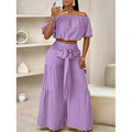 Two-Piece High-Waist Flared Pant Set with Off-Shoulder Top - Image 2