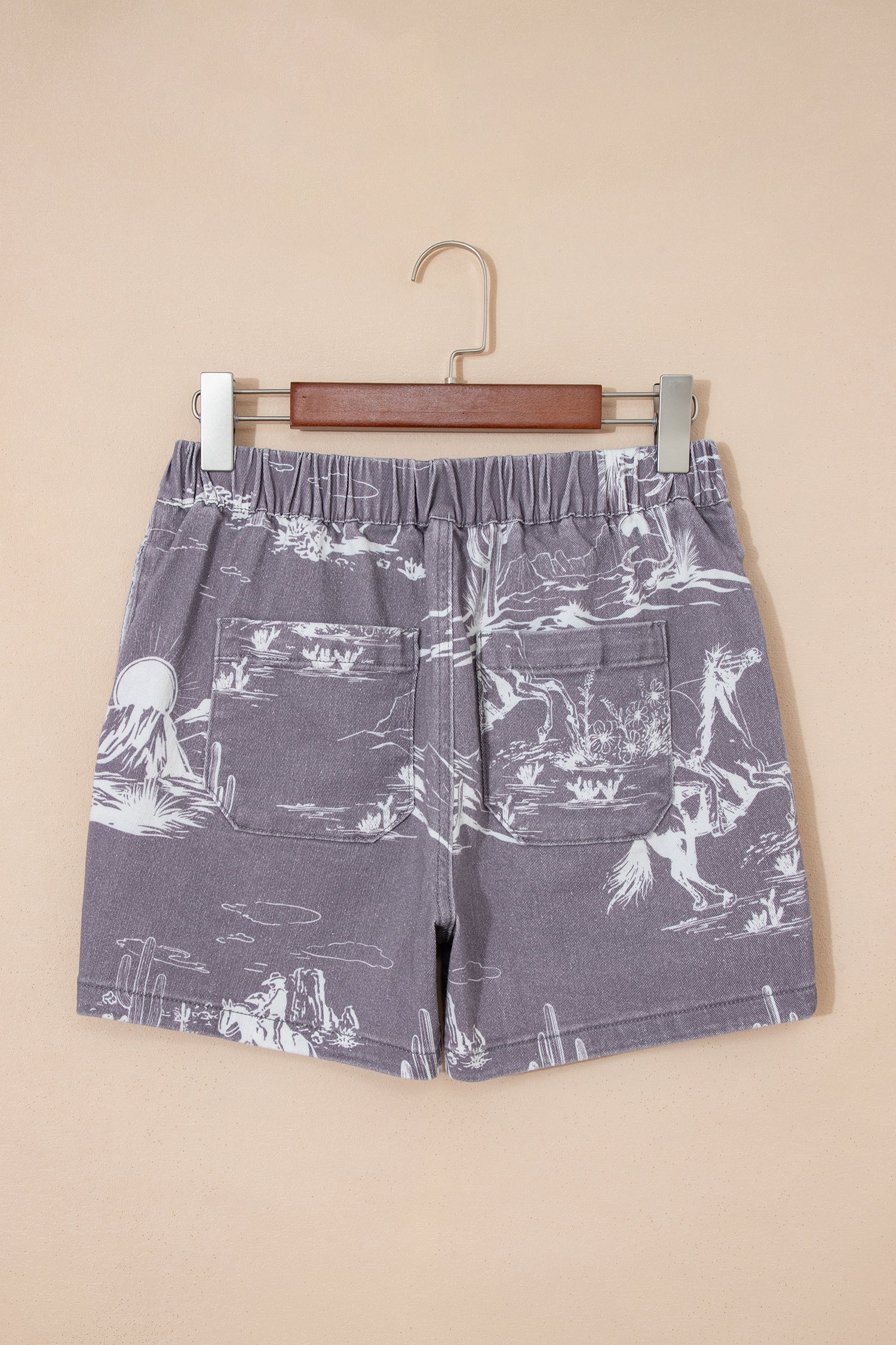 Western Cowboy Graphic Denim Elastic Waist Shorts