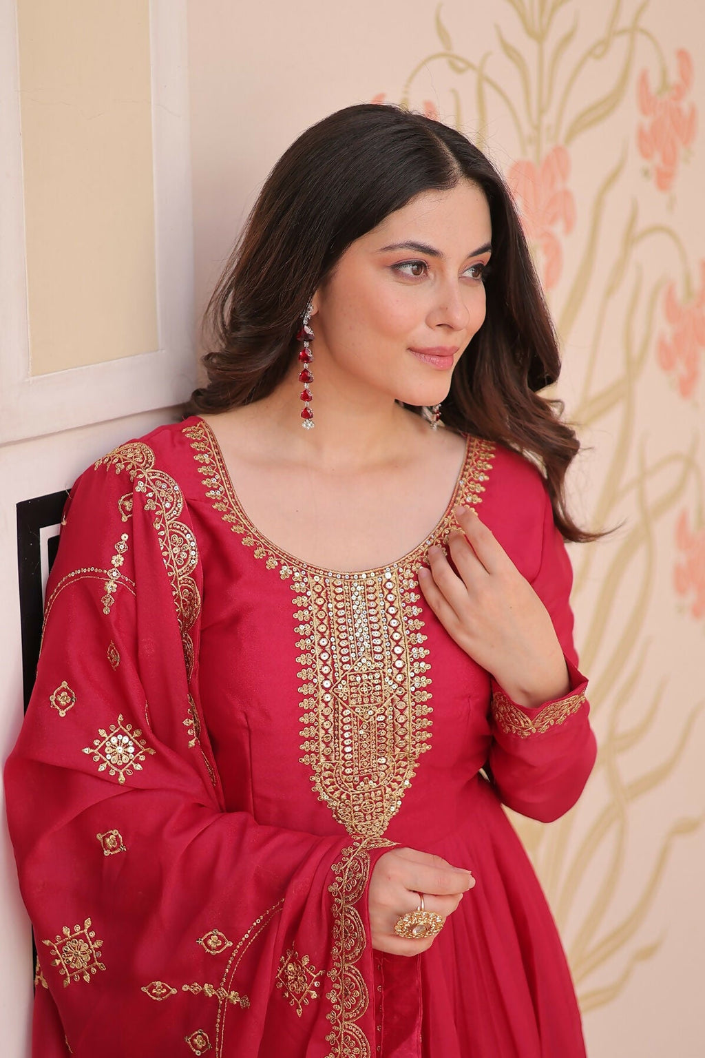 Joban Fashion Pink Georgette Sequence Embroidery Work Kurta Set
