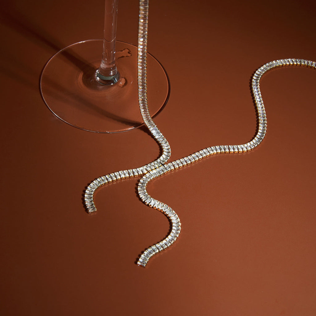 Modern Stainless Steel Zircon Y Necklace in Gold and White