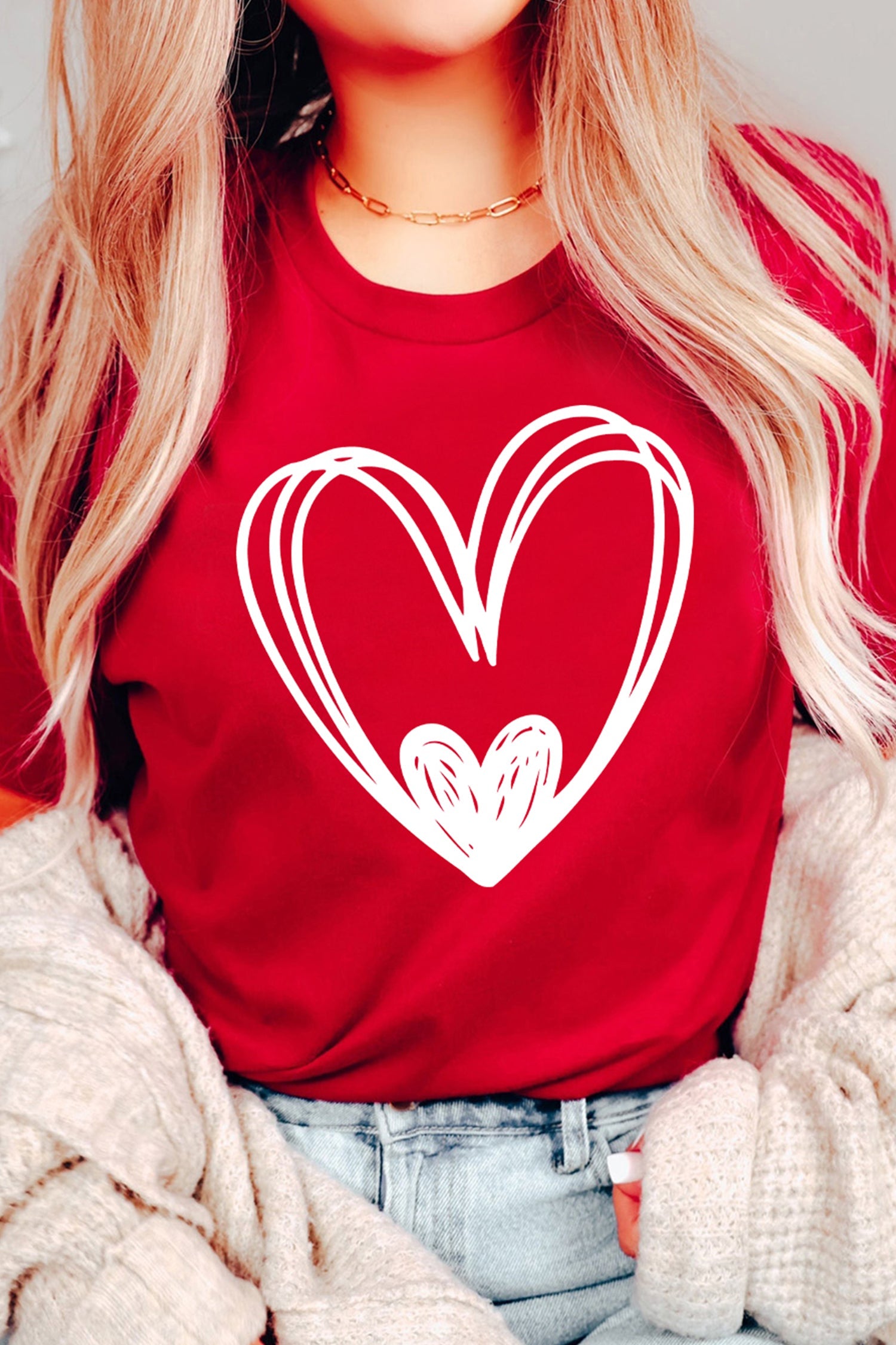 Red Hand Drawn Heart Valentine's Day T-Shirt | Cotton Blend Tee