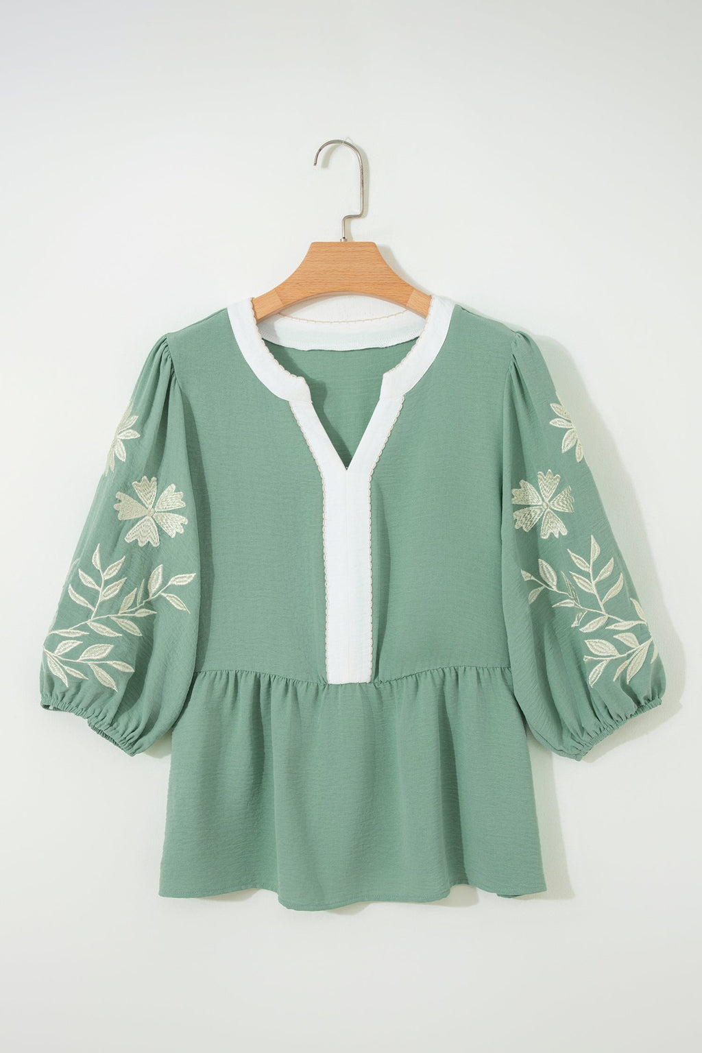 Blue Embroidered Puff Sleeve Babydoll Blouse - Image 4