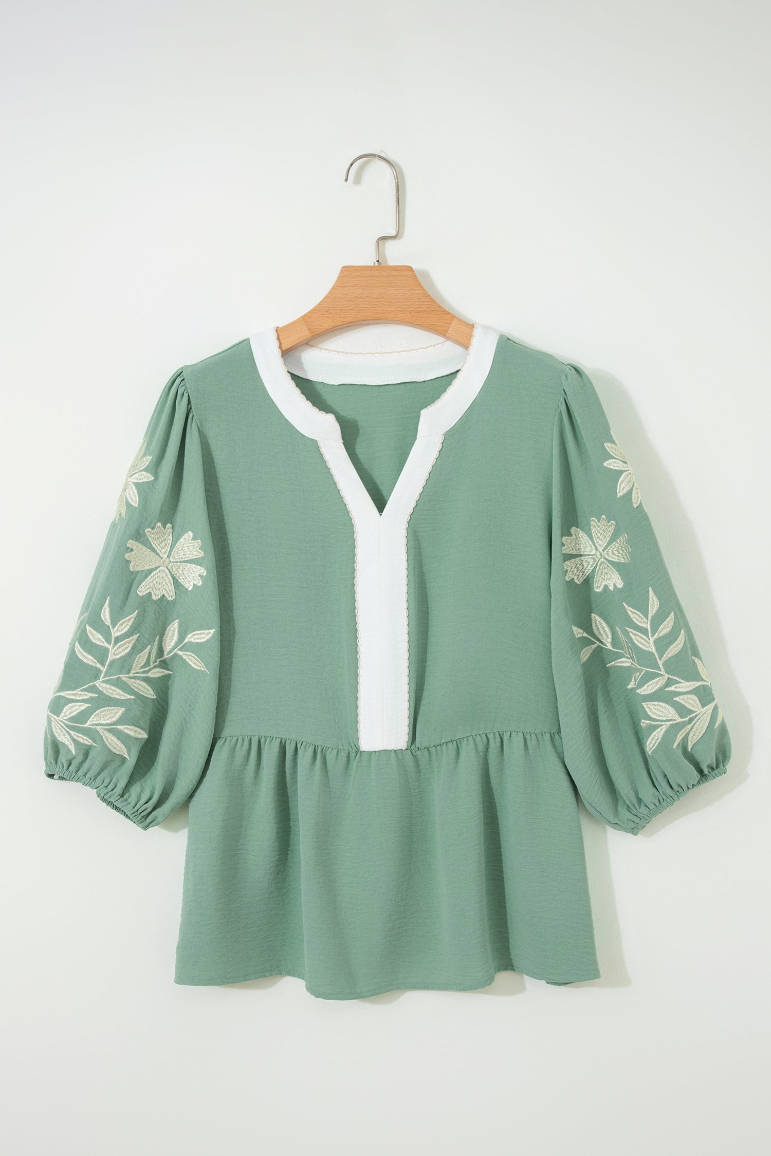 Blue Embroidered Puff Sleeve Babydoll Blouse - Image 4