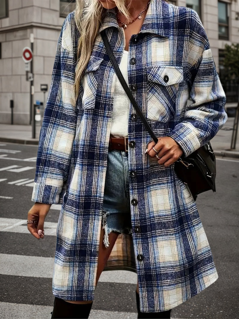 Women’s Plaid Flannel Shacket and Distressed Denim Shorts Set - Image 2