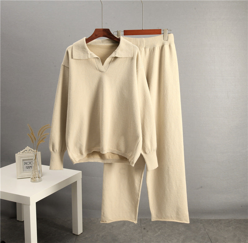 Women's Solid Color Lapel Sweater Two-Piece Co-ord Set - Image 6